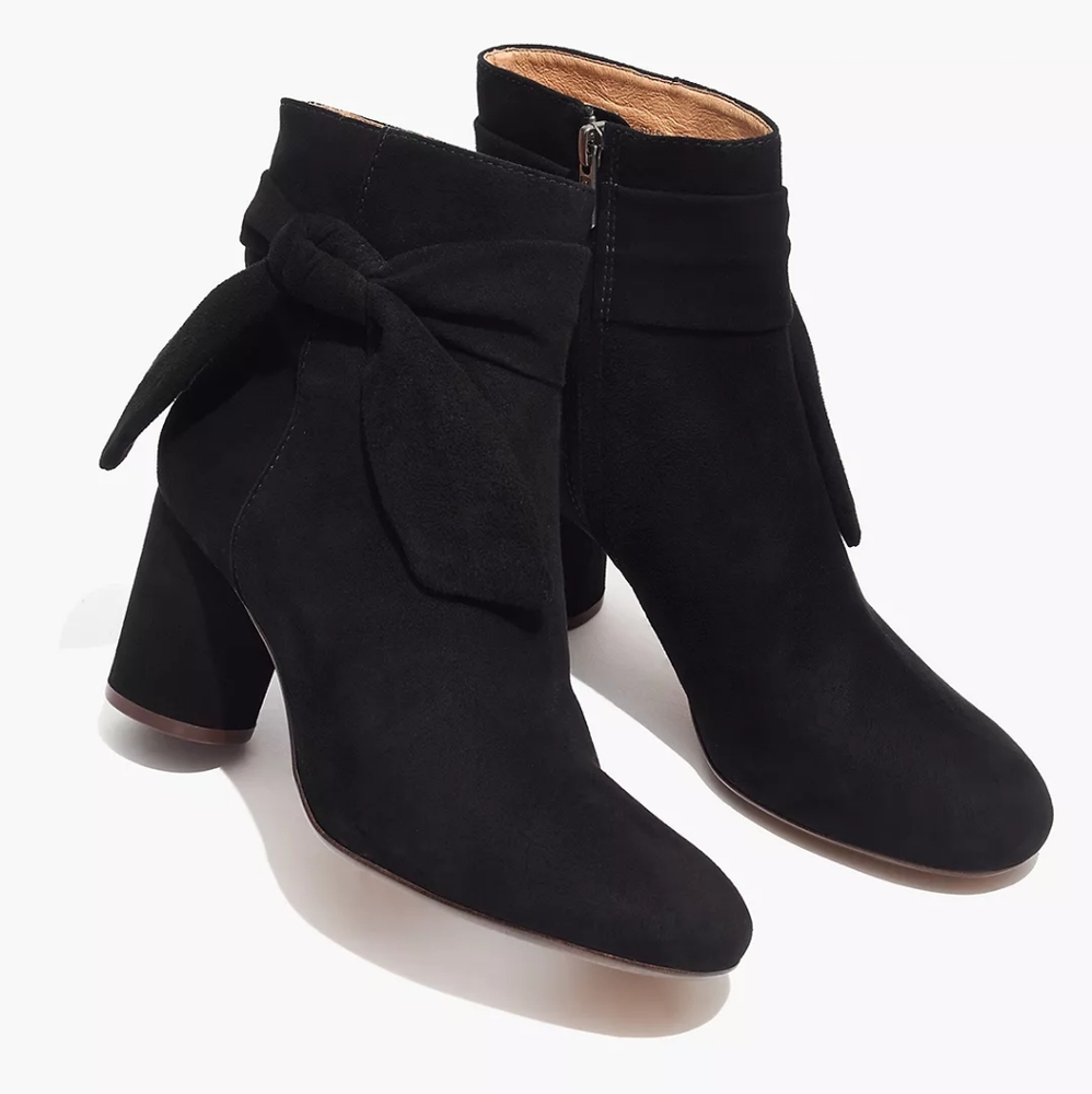 MADEWELL The Esme Black Suede Bow Booties Size 7.5 - Picture 1 of 13